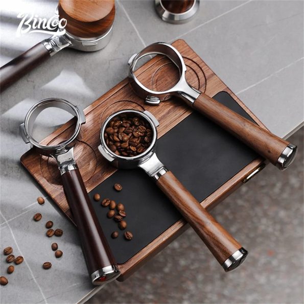 Portafilter đáy mở Bincoo Aroma tay gỗ óc chó 58mm